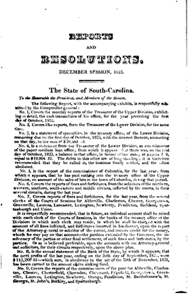 Reports and Resolutions of South Carolina to the General Assembly