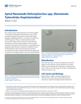 Spiral Nematode Helicotylenchus Spp. (Nematoda: Tylenchida: Hoplolaimidae)1 William T