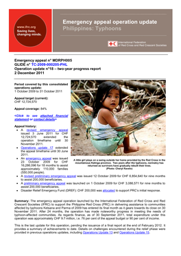 Emergency Appeal Operation Update Philippines: Typhoons