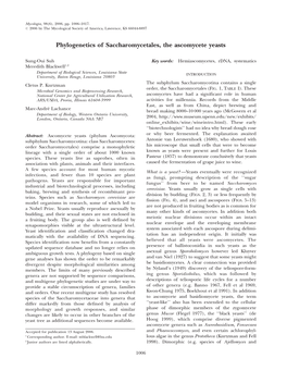 Phylogenetics of Saccharomycetales, the Ascomycete Yeasts