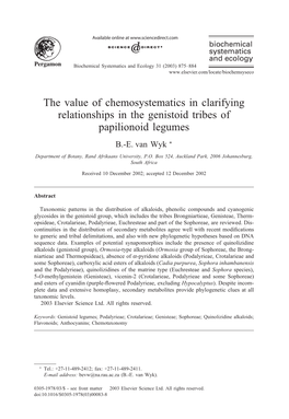 164. Van Wyk, B.-E. 2003. the Value of Chemosystematics in Clarifying