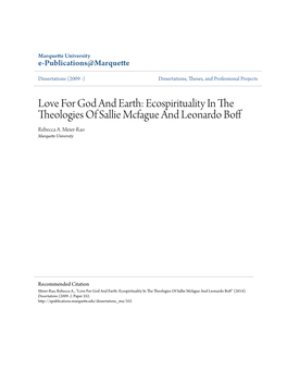 Ecospirituality in the Theologies of Sallie Mcfague and Leonardo Boff Rebecca A