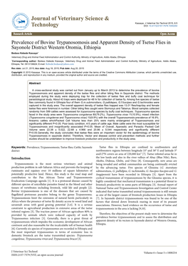 Prevalence of Bovine Trypanosomosis and Apparent Density of Tsetse Flies in Sayonole District Western Oromia, Ethiopia