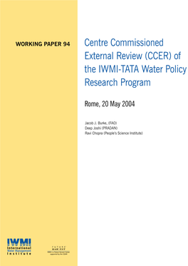 (CCER) of the IWMI-TATA Water Policy Research Program