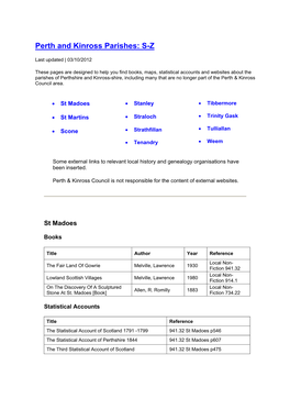 Perth and Kinross Parishes: S-Z