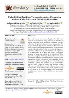 The Appointment and Succession Analysis of the Sultanate of Palembang Darussalam