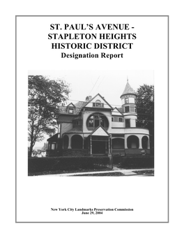 St. Paul's Avenue-Stapleton Heights Historic District Designation Report