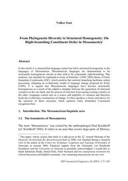 On Right¬Branching Constituent Order in Mesoamerica