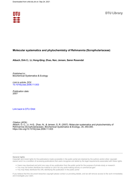 Molecular Systematics and Phytochemistry of Rehmannia (Scrophulariaceae)