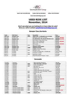 USED RIDE LIST November, 2014