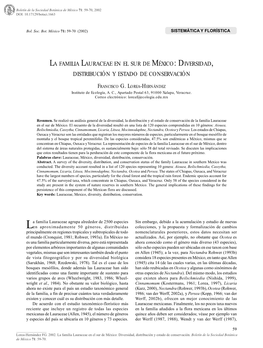 La Familia Lauraceae En El Sur De México: Diversidad, Distribución Y Estado De Conservación