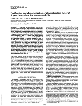 Purification and Characterization of Glia Maturation Factor F8: a Growth Regulator for Neurons and Glia RAMON LIM*, JOYCE F