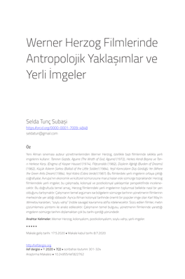 Werner Herzog Filmlerinde Antropolojik Yaklaşımlar Ve Yerli İmgeler