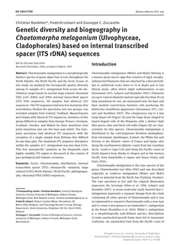 Genetic Diversity and Biogeography in Chaetomorpha Melagonium (Ulvophyceae, Cladophorales) Based on Internal Transcribed Spacer (ITS Rdna) Sequences