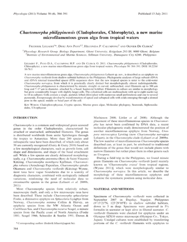 Chaetomorpha Philippinensis (Cladophorales, Chlorophyta), a New Marine Microfilamentous Green Alga from Tropical Waters