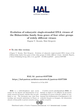 Evolution of Eukaryotic Single-Stranded DNA Viruses of the Bidnaviridae Family from Genes of Four Other Groups of Widely Different Viruses Eugene V