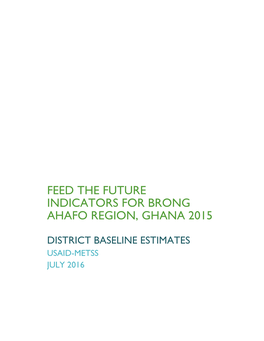 Feed the Future Indicators for Brong Ahafo Region, Ghana 2015
