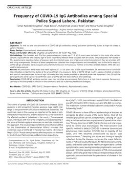 Frequency of COVID-19 Igg Antibodies Among Special Police