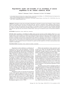 Reproductive Modes and Fecundity of an Assemblage of Anuran Amphibians in the Atlantic Rainforest, Brazil