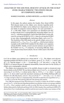 Analysis of the Ghs Weil Descent Attack on the Ecdlp Over Characteristic Two Finite Fields of Composite Degree