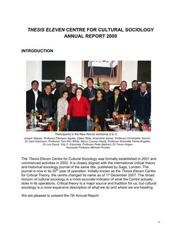 Thesis Eleven Centre for Cultural Sociology Annual Report 2009