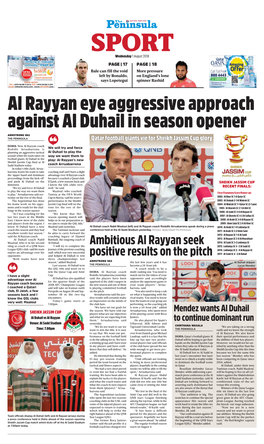 Al Rayyan Eye Aggressive Approach Against Al Duhail in Season Opener