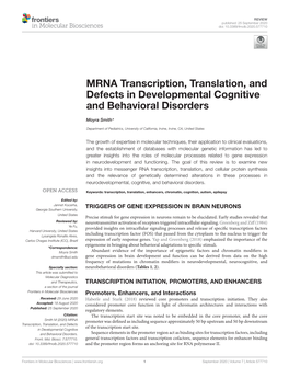 MRNA Transcription, Translation, and Defects in Developmental Cognitive and Behavioral Disorders