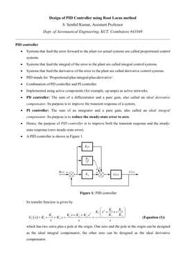 Design of PID Controller Using Root Locus Method S. Senthil Kumar, Assistant Professor Dept