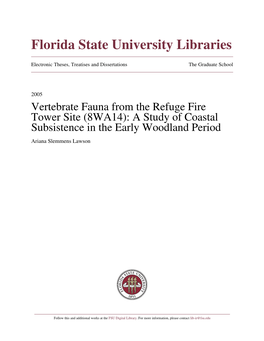 Vertebrate Fauna from the Refuge Fire Tower Site (8WA14): a Study of Coastal Subsistence in the Early Woodland Period Ariana Slemmens Lawson