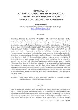 Spice Route” Authority and Legitimacy in the Process of Reconstructing National History Through Cultural-Historical Narrative