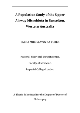 A Population Study of the Upper Airway Microbiota in Busselton, Western Australia