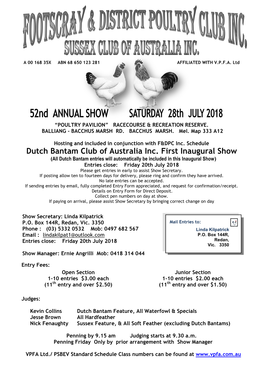 Dutch Bantam Club of Australia Inc. First Inaugural Show