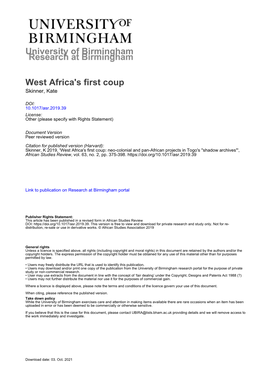 University of Birmingham West Africa's First Coup