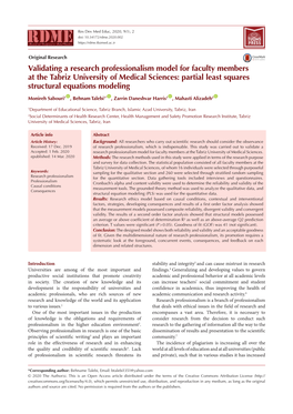 Validating a Research Professionalism Model for Faculty Members at the Tabriz University of Medical Sciences: Partial Least Squares Structural Equations Modeling