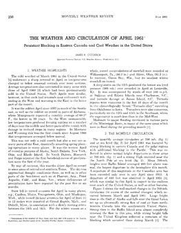 THE WEATHER and CIRCULATION of APRIL 1961' Persistant Blocking in Eastern Canada and Cool Weather in the United States