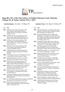 Huge 80'S, 90'S, Y2K, Pop Culture, 1St Edition Pokemon Cards, Nintendo, Vintage Toy & Games Auction, Part 1 (447)