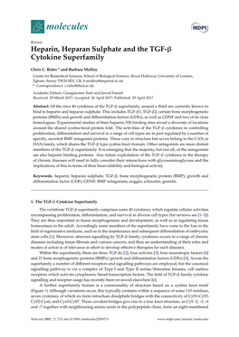 Heparin, Heparan Sulphate and the TGF-Β Cytokine Superfamily