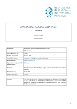 RRI-Practice National Case Study Report BULGARIA