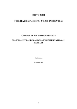 2007 / 2008 the Racewalking Year in Review