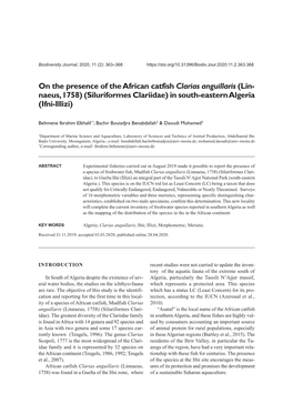 On the Presence of the African Catfish Clarias Anguillaris (Lin- Naeus, 1758) (Siluriformes Clariidae) in South-Eastern Algeria (Ifni-Illizi)