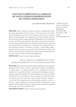 Fleuves Et Forêts Dans La Germania De Tacite: Éléments Représentatifs De L’Espace Germanique