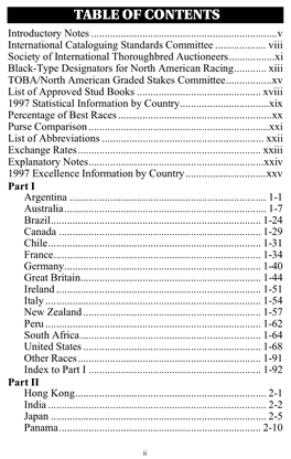 TABLE of CONTENTS Introductory Notes