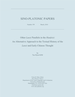 Other Laozi Parallels in the Hanfeizi: an Alternative Approach to the Textual History of the Laozi and Early Chinese Thought