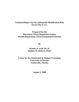 Technical Report for the Substantial Modification Rule for 62-730, F.A.C