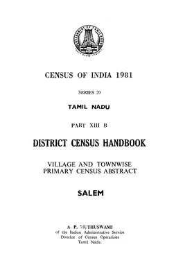 District Census Handbook, Salem, Part XIII