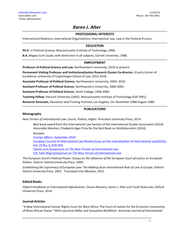 Karen J. Alter PROFESSIONAL INTERESTS International Relations, International Organizations, International Law, Law in the Political Process