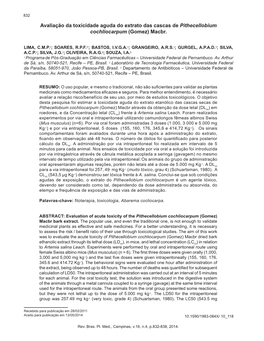 Avaliação Da Toxicidade Aguda Do Extrato Das Cascas De Pithecellobium Cochliocarpum (Gomez) Macbr