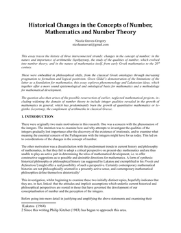 Historical Changes in the Concepts of Number, Mathematics and Number Theory