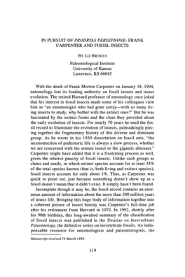 In Pursuit of Prodryas Persephone: Frank Carpenter and Fossil Insects