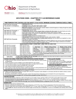 2019 Food Code – Chapter 3717-1-03 Reference Guide Food